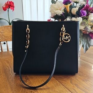 Michael Kors Black Tote with Gold Accents Purse